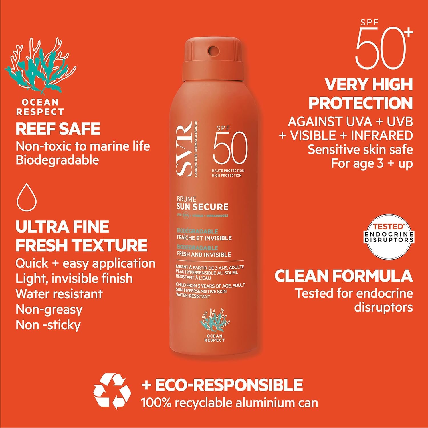 SVR – Sun Secure Brume SPF50+ – Brume solaire légère et invisible