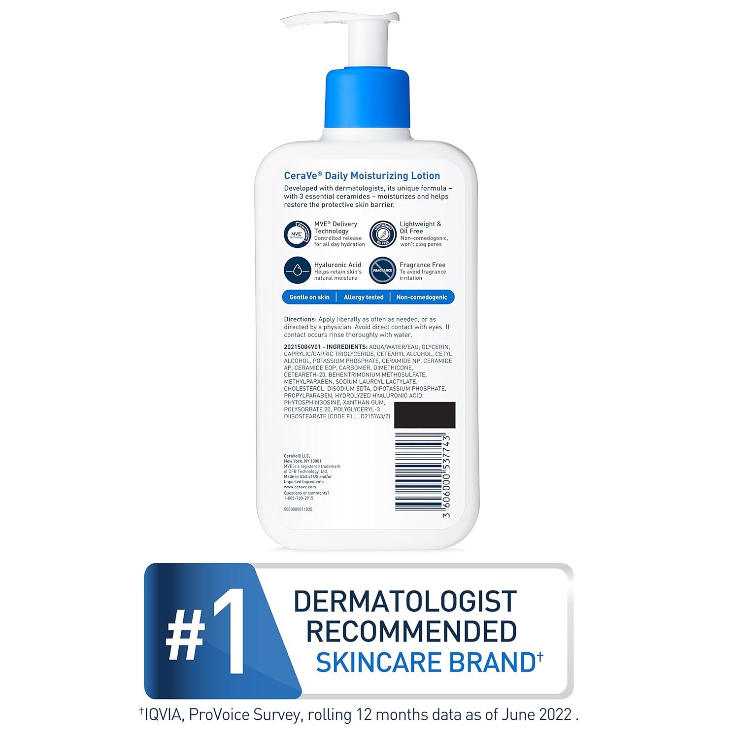 Cerave Soin Corps Lait Hydratant 236ml لوشن ترطيب يومي للبشرة الجافة من سيرافي | لوشن للجسم ومرطب للوجه مع حمض الهيالورونيك والسيراميد | خالٍ من العطور | 548.5 مل