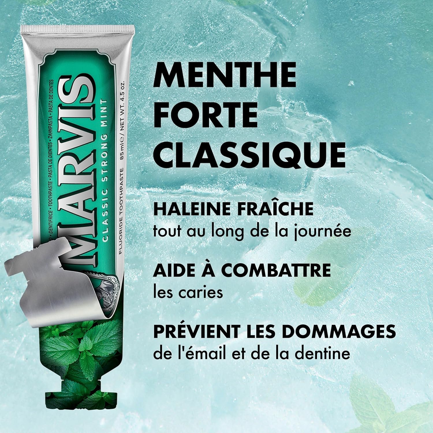 Marvis Dentifrice Menthe Forte Classique, 85ml, Dentifrice aromatisé sensationnel pour une fraîcheur longue durée