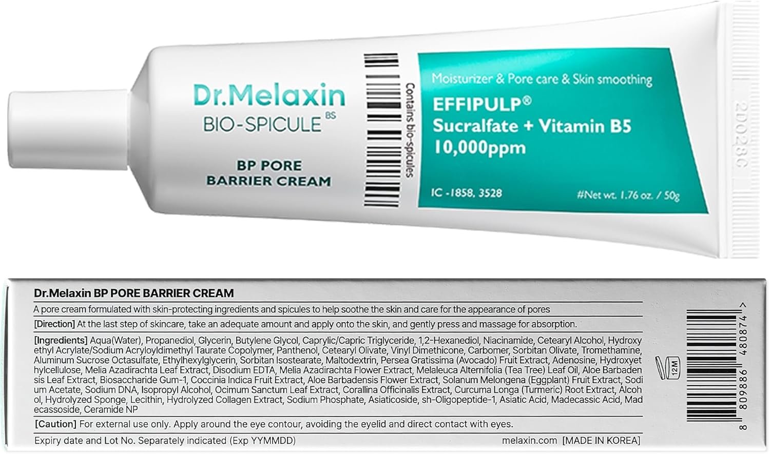 Dr.Melaxin BP Barrier Cream 50g, 1.76 oz. | Bio spicule Stimulating Pore Roots, Pore Tightening, Provision of skin elasticity