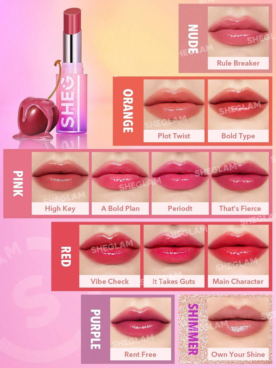 SHEGLAM Mirror Kiss High Shine Lipstick أحمر الشفاه ميرور كيس هاي شاين