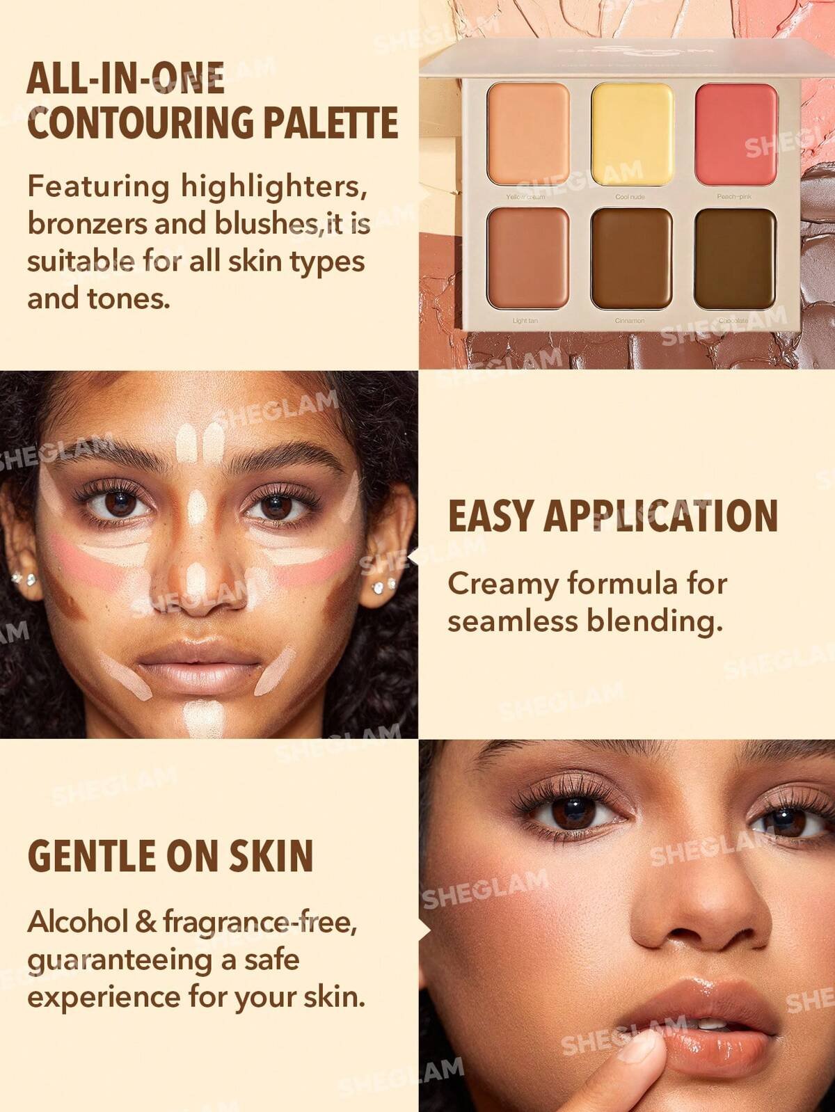 Sheglam Stereo face six palette باليت كونتور متعدد الألوان من شيجلام