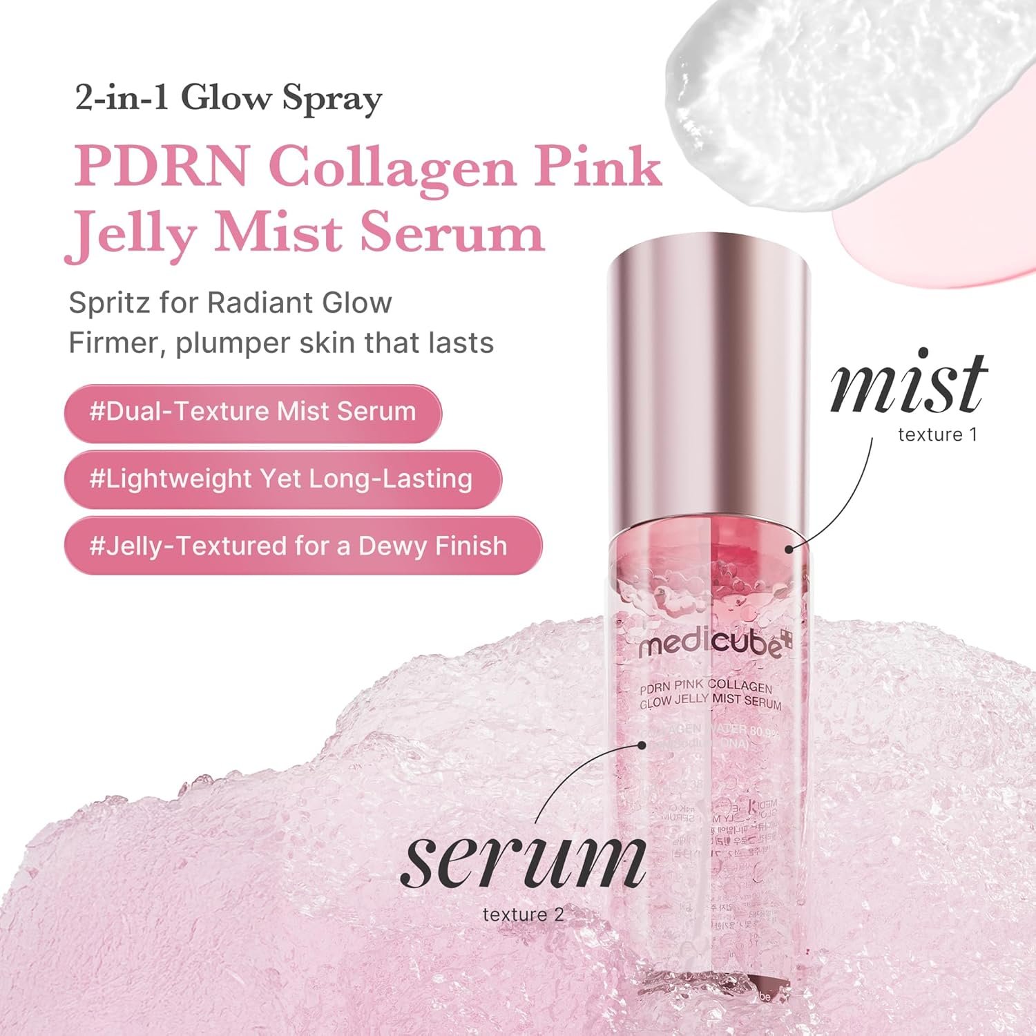 Medicube PDRN Pink Jelly Serum Mist, Spray Serum, Mist Lotion, Moisturizing Mist, Moisturizing Serum, Essence Mist, Dual-Layer, Lotion, Sensitive Skin, Dry Skin, Elastic, Pores, Texture