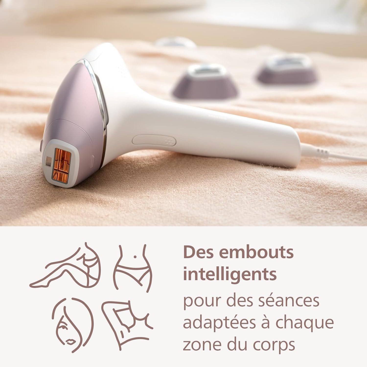 Philips Lumea Épilateur à lumière pulsée Série 8000 – épilateur avec technologie SenseIQ, 4 embouts et tondeuse-stylo Satin Compact, utilisation filaire (modèle BRI949/00)
