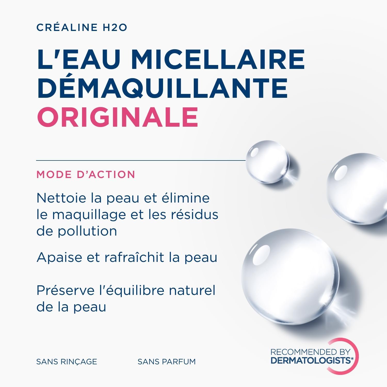 BIODERMA Créaline H2O – L’eau micellaire originale, nettoyante et démaquillante – Élimine le maquillage, le pollen et les résidus de pollution – Peaux sensibles – Flacon 500 ml