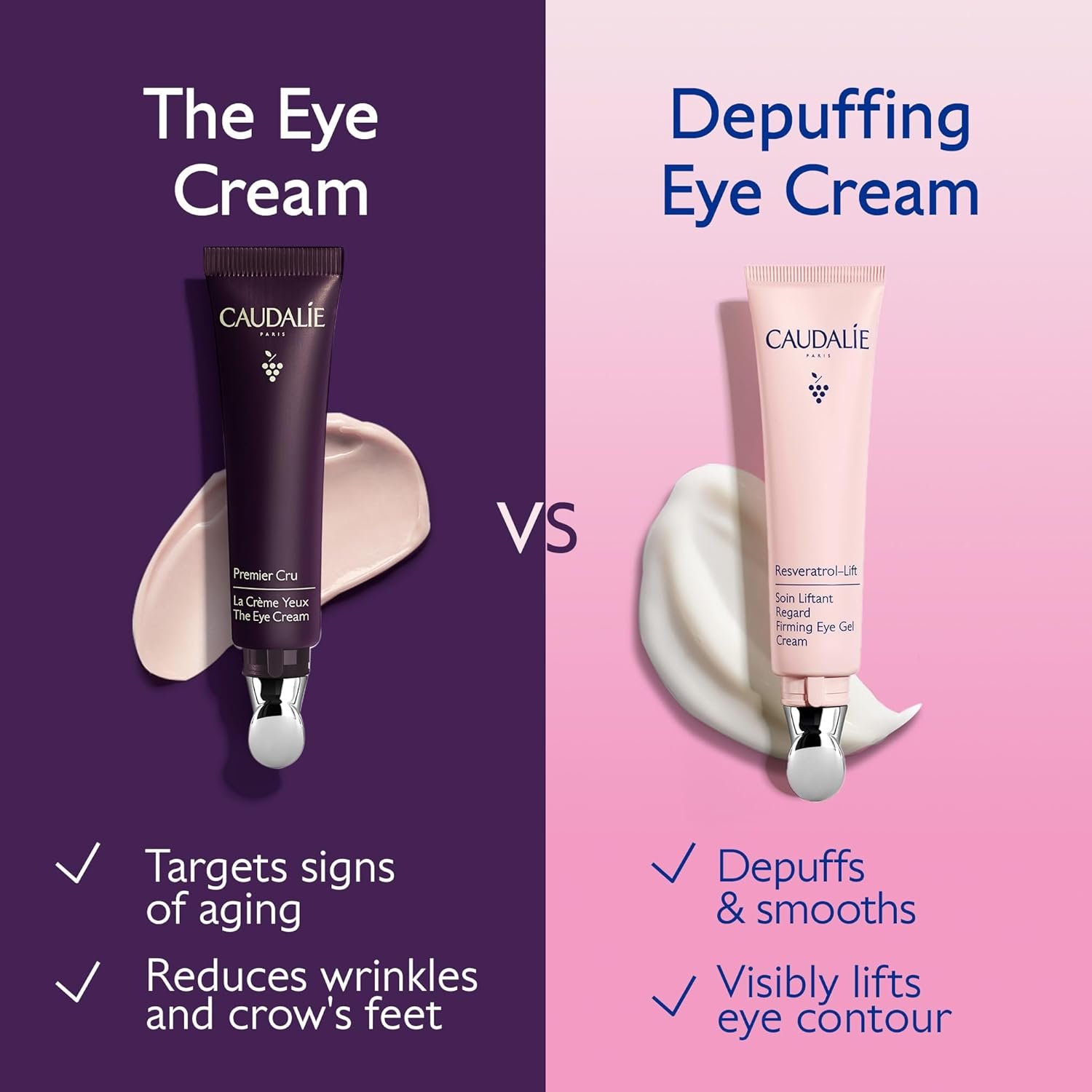 Caudalie Resveratrol-Lift Firming Depuffing Eye Gel Cream with Peptides, Hyaluronic Acid, and Vegan Collagen I – 15 mL