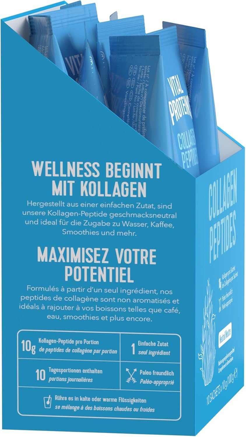 Vital Proteins Collagen Peptides 10 Sachets x 10 g – Pure Collagen Peptides – Beautiful Skin, Hair & Nails – Tasteless – Optimally Soluble – Hydrolysed Collagen Type 1 & 3