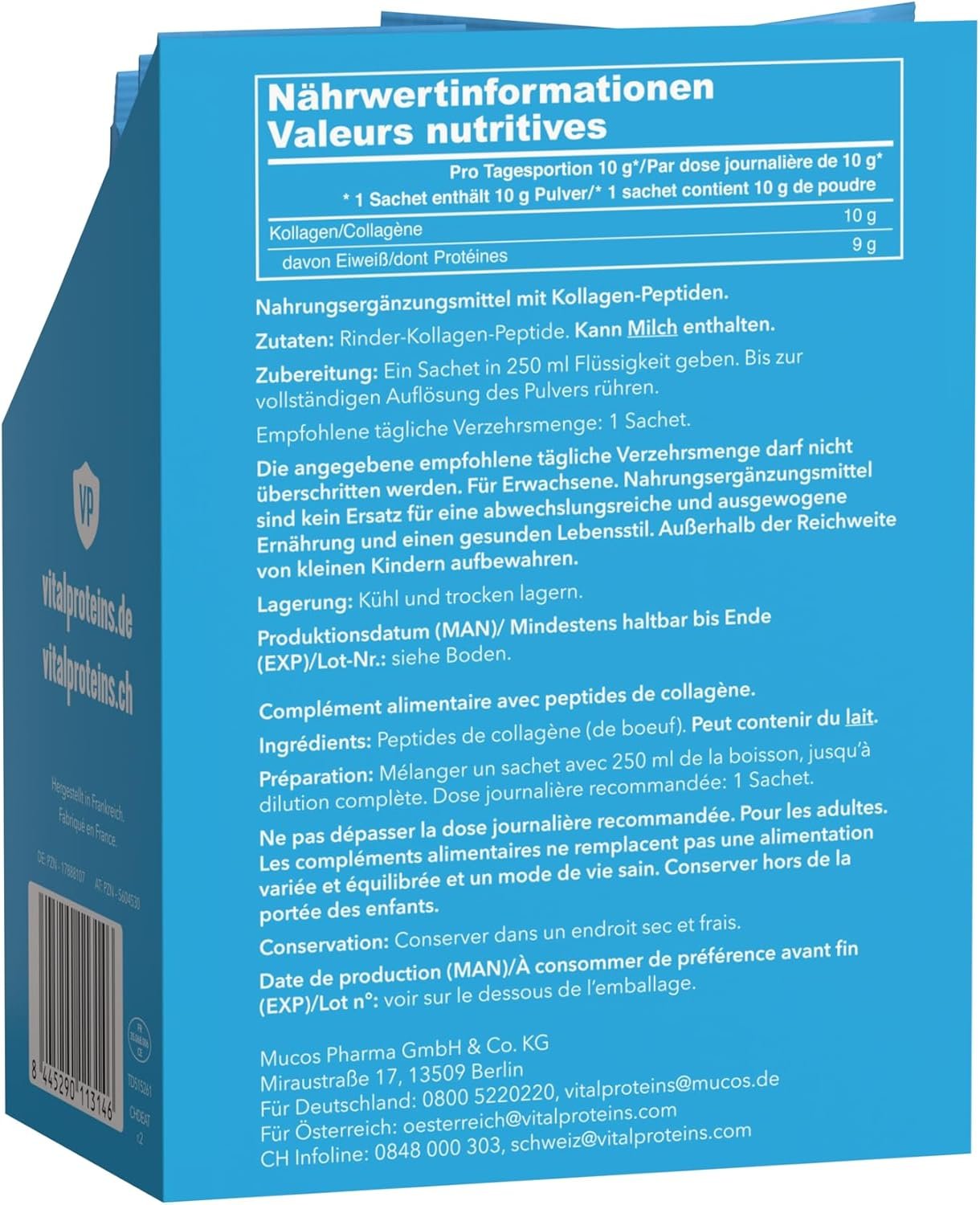 Vital Proteins Collagen Peptides 10 Sachets x 10 g – Pure Collagen Peptides – Beautiful Skin, Hair & Nails – Tasteless – Optimally Soluble – Hydrolysed Collagen Type 1 & 3