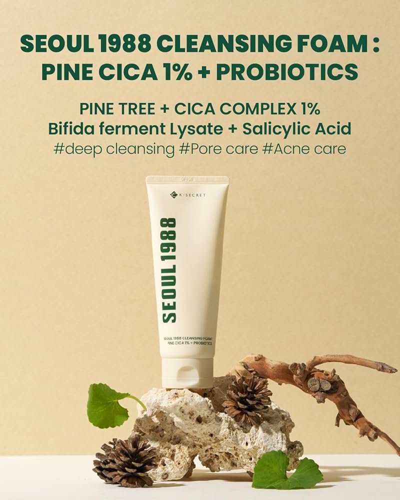 K-SECRET Cleansing Foam, Seoul 1988, Pine Cica 1%, Probiotics, 150ml رغوة التنظيف العميق بالسيكا من كيه سيكريت 150 مل