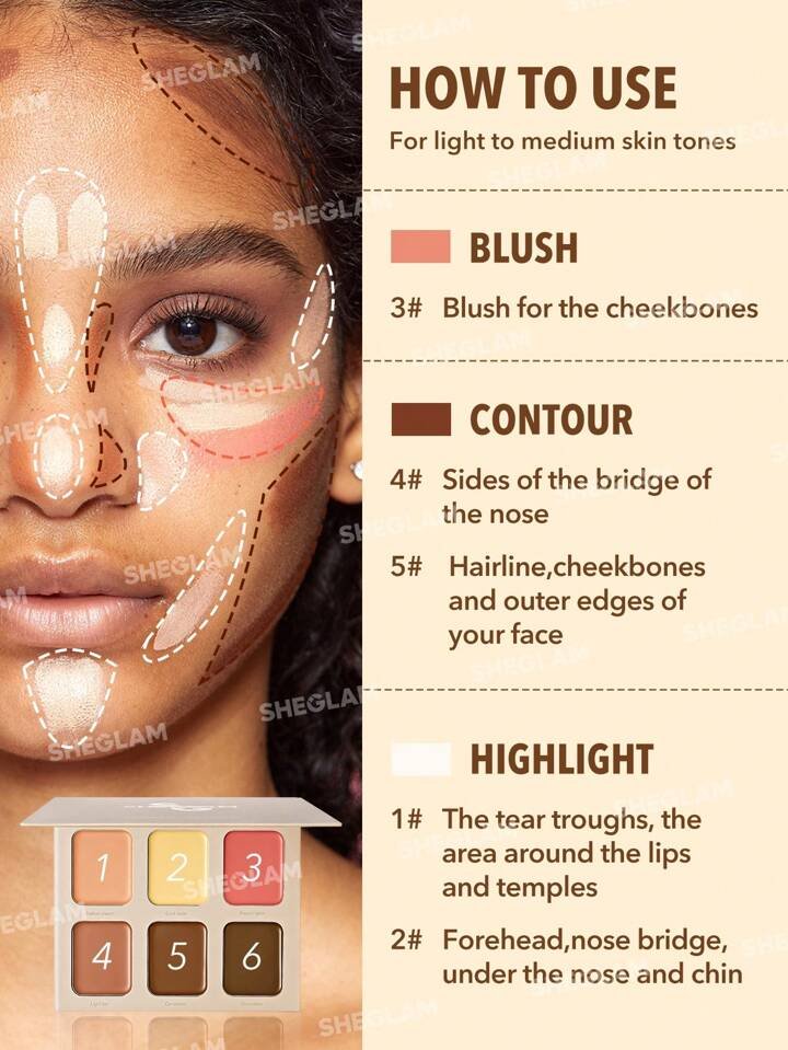 Sheglam Stereo face six palette باليت كونتور متعدد الألوان من شيجلام