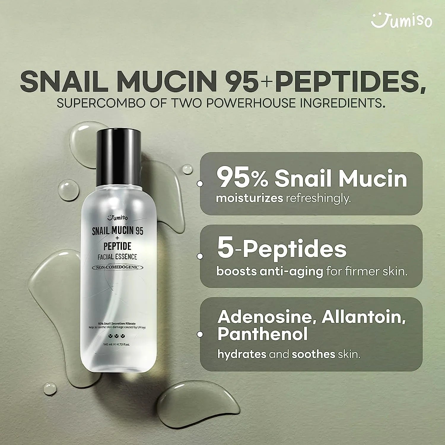 Jumiso Snail Mucin 95 + Peptide Facial Essence 140ml  خلاصة الحلزون موسين 95 + الببتيد للوجه من جوميسو 140 مل