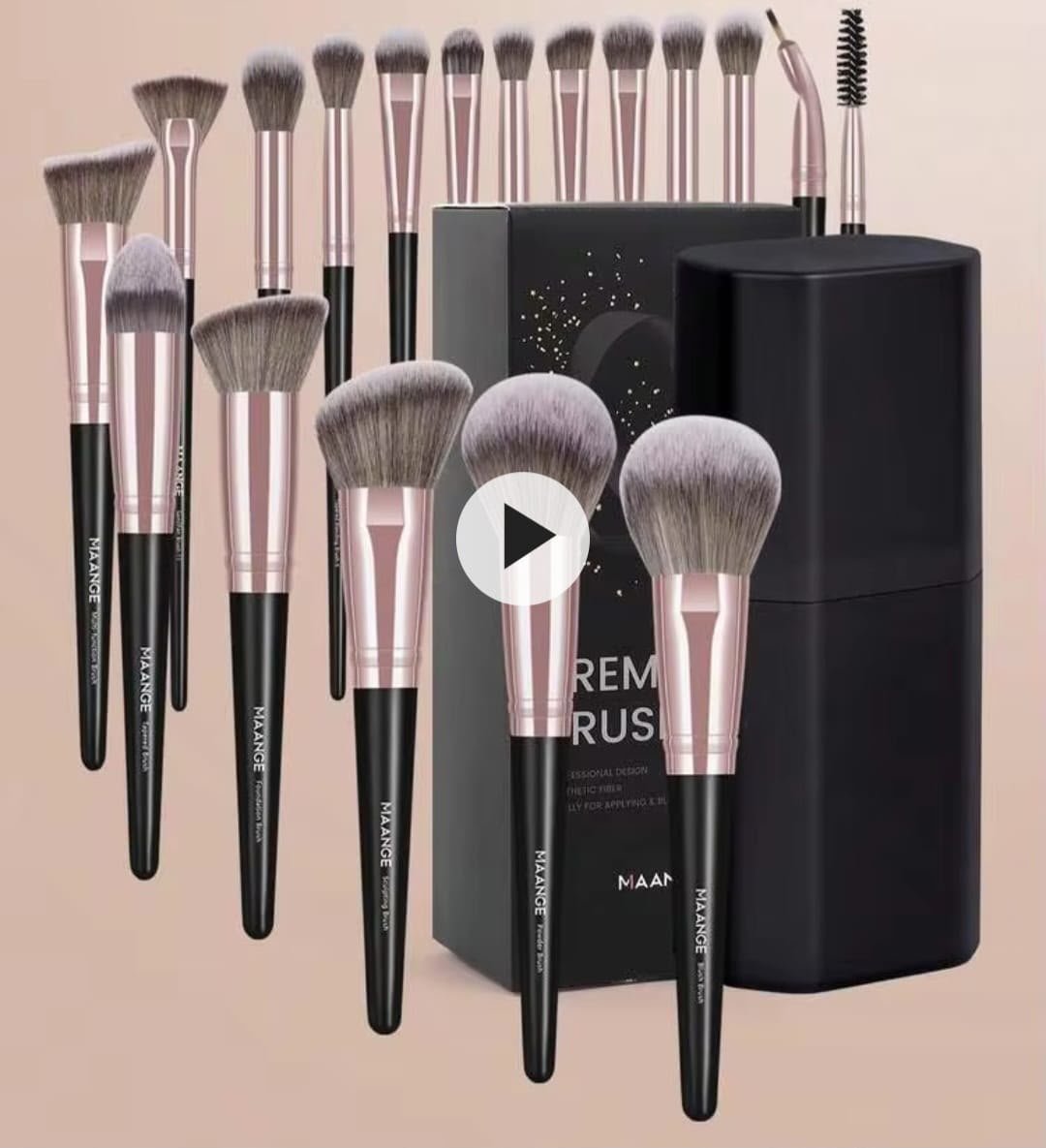 MAANGE  Professional Makeup Brush Set with Case – Premium Synthetic Brushes for Foundation, Powder, Blush, Eyeshadow & Blending,Black Coffee