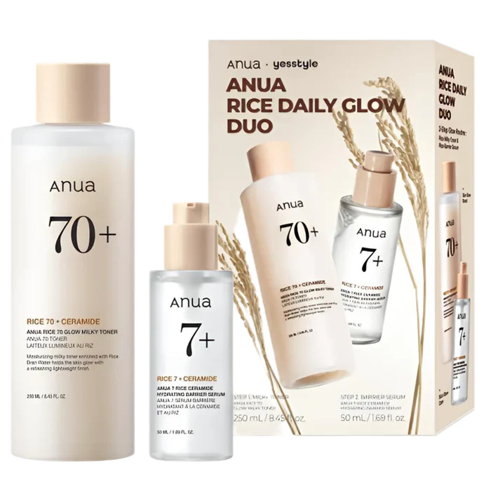 ANUA – RICE DAILY GLOW DUO SET | MILKY TONER 250ML + CERAMIDE BARRIER
