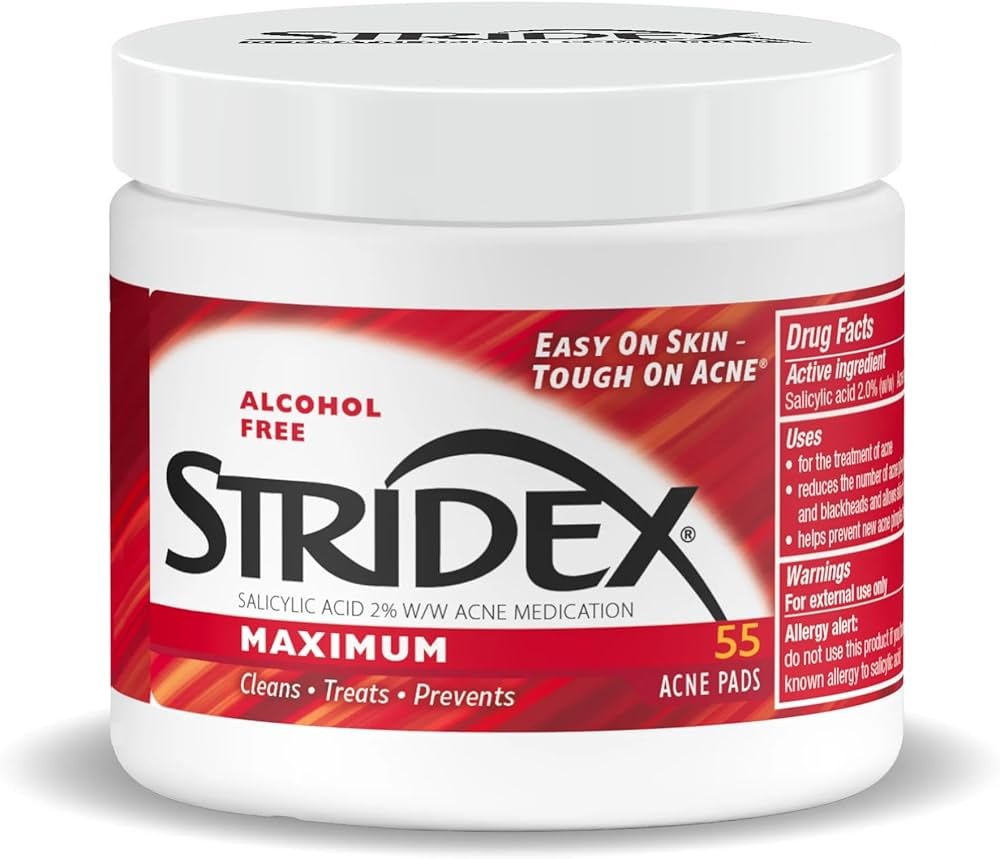 Stridex Medicated Acne Pads, Maximum, 55 Pad ضمادات ناعمة الملمس من ستريديكس للتحكم في حب الشباب , 55 ضمادة
