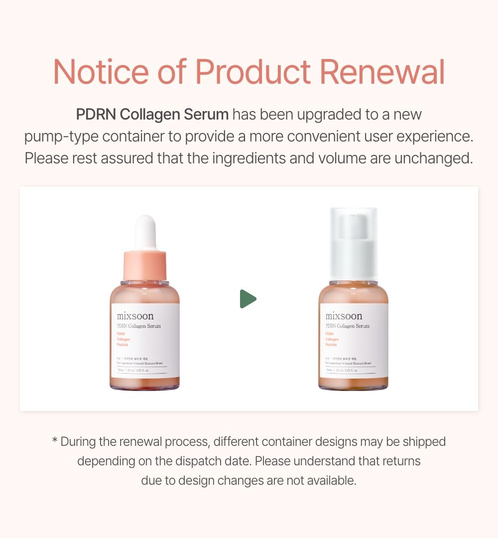 mixsoon PDRN Collagen Serum -Firming, Hydrating and Revitalizing for Face, Lightweight Peptide Hydrating Moisturizer 30ml / 1.01 fl.oz. Korean Glass Skin Care