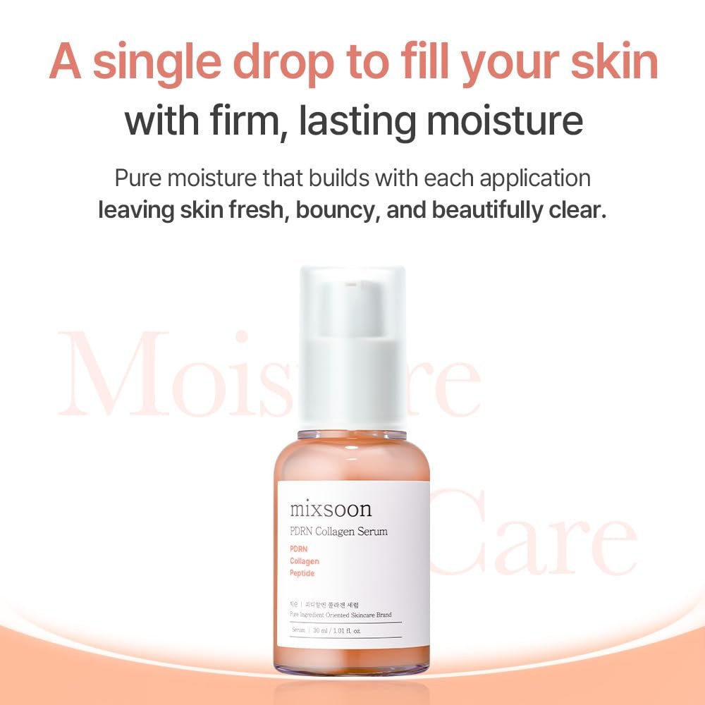 mixsoon PDRN Collagen Serum -Firming, Hydrating and Revitalizing for Face, Lightweight Peptide Hydrating Moisturizer 30ml / 1.01 fl.oz. Korean Glass Skin Care