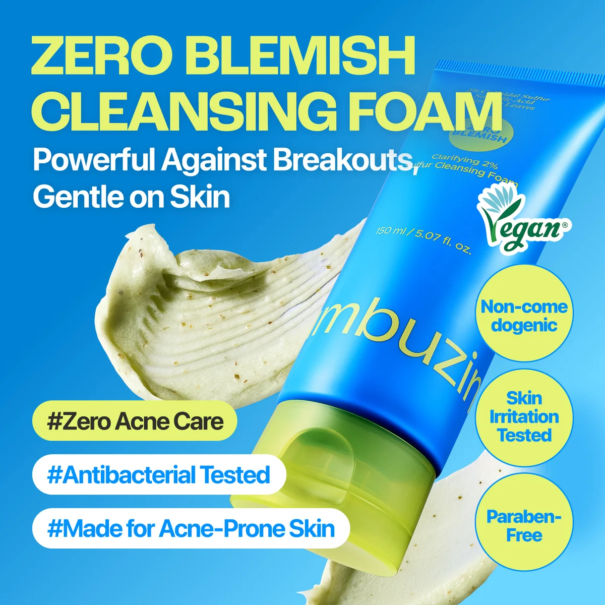 numbuzin Zero Blemish Clarifying 2% Sulfur Cleansing Foam 5.07 fl. oz