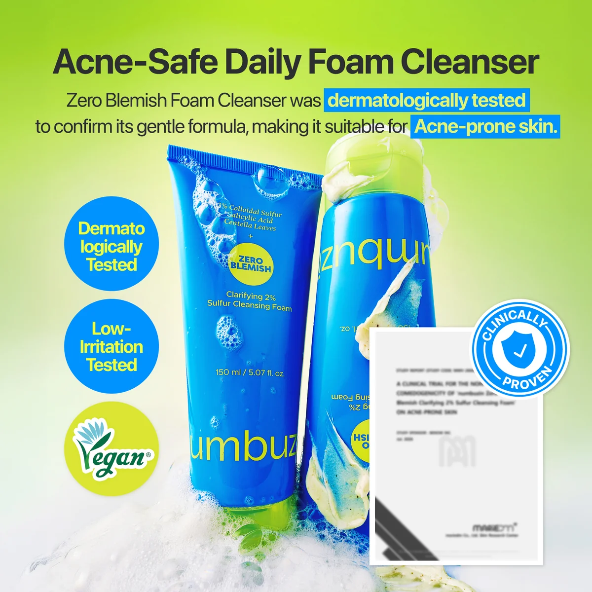 numbuzin Zero Blemish Clarifying 2% Sulfur Cleansing Foam 5.07 fl. oz