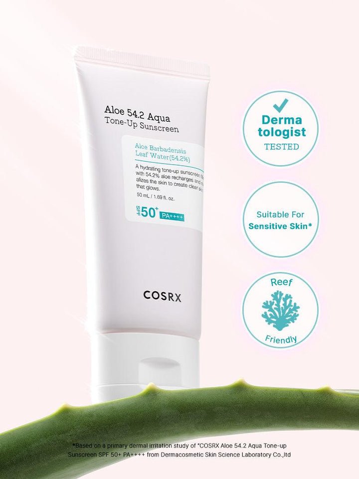 ++++COSRX Aloe 54.2 Aqua Tone-up Sunscreen SPF 50+ PA واقي شمس بالصبار غير دهني