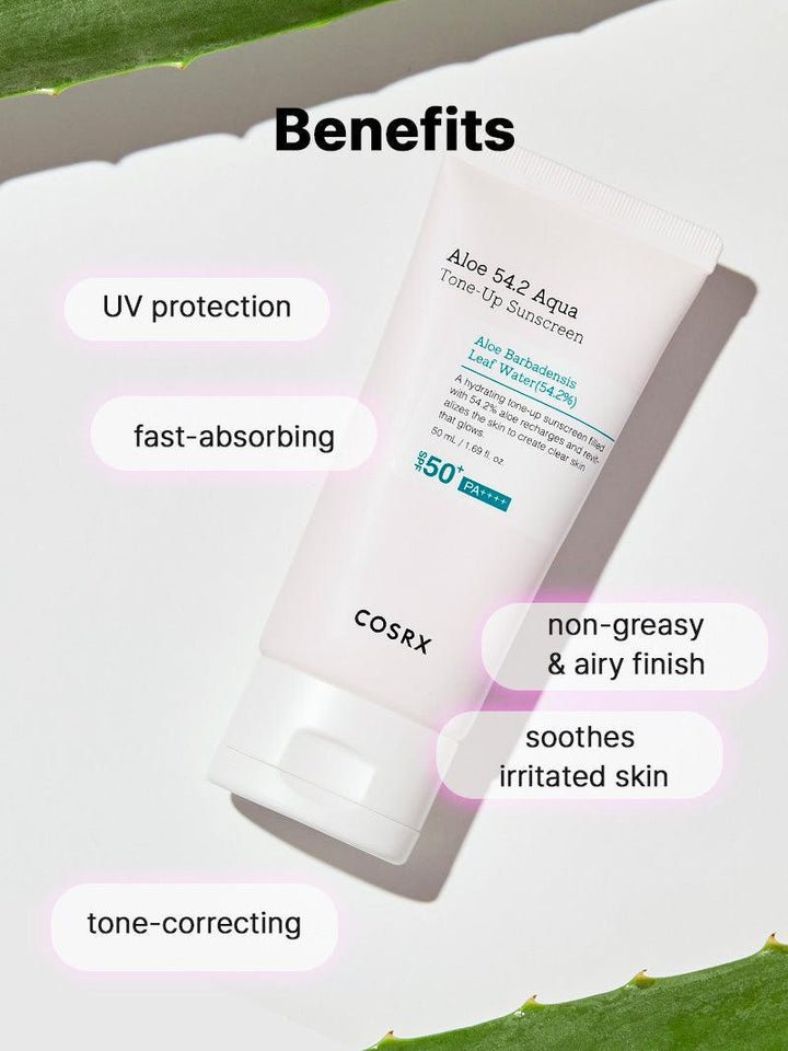 ++++COSRX Aloe 54.2 Aqua Tone-up Sunscreen SPF 50+ PA واقي شمس بالصبار غير دهني