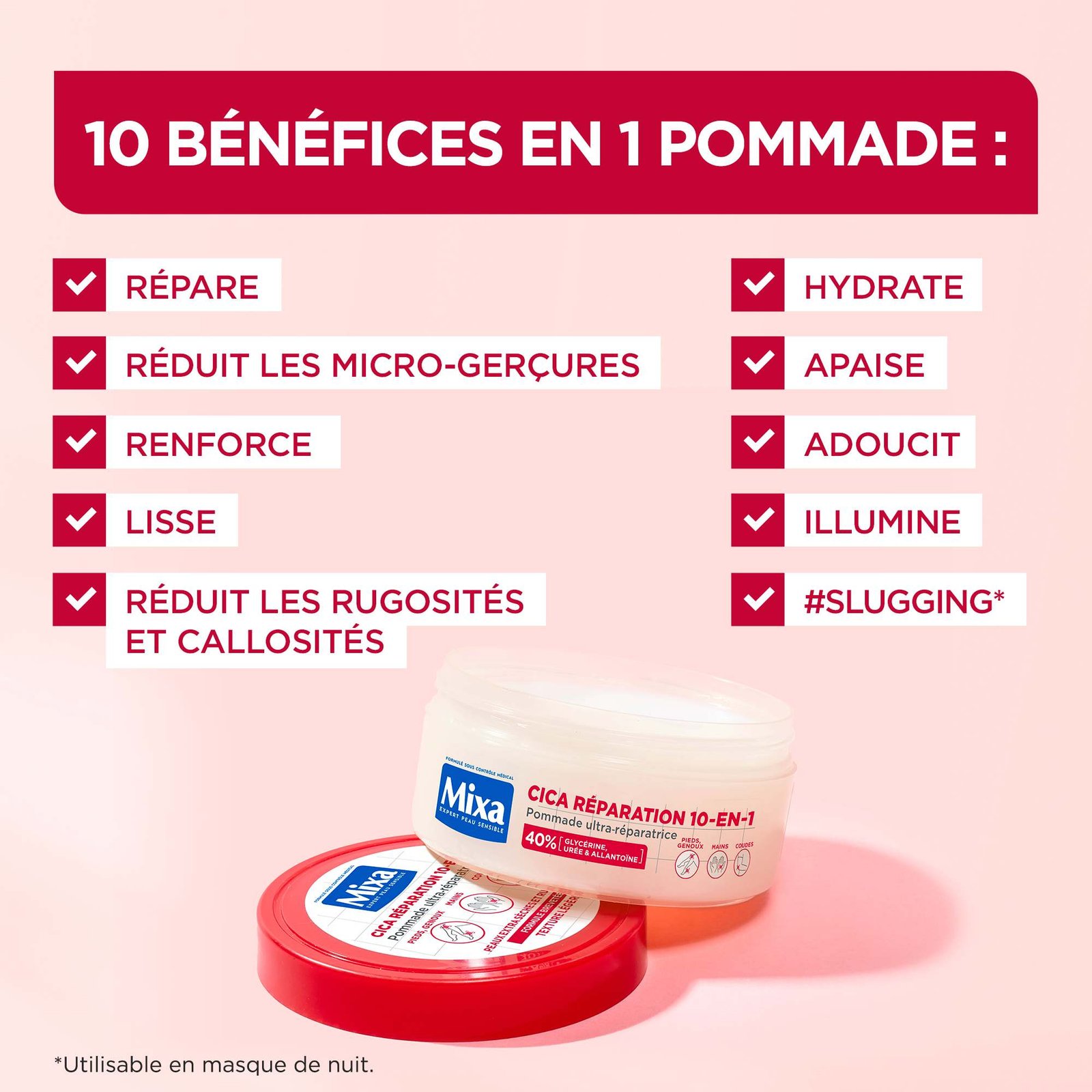 MIXA Pommade Ultra-Réparatrice Cica Réparation 10-en-1 150ml مرهم سيكا فائق الترميم 10 في 1، 150 مل