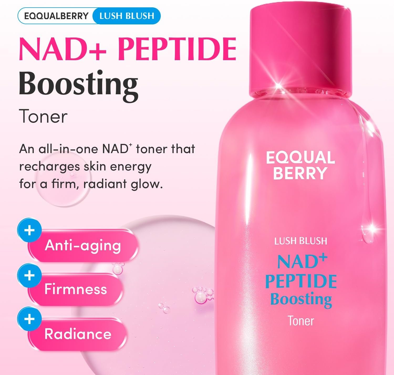 EQQUALBERRY NAD+ Peptide Boosting Toner – Radiance-Enhancing, Hydrating & Firming Toner for Dull Skin, Fine Lines & Wrinkles with Peptides & Ceramide – Anti-Aging Korean Skincare(5.07 fl.oz/150ml)