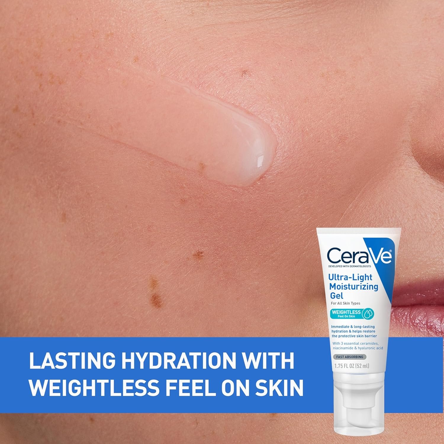 CeraVe Ultra-Light Moisturizing Gel, Hydrating Gel Face Moisturizer  with Ceramides, Niacinamide, Hyaluronic Acid, Fragrance Free, Oil-Free, Mattifying Moisturizer, 1.75 FL Oz