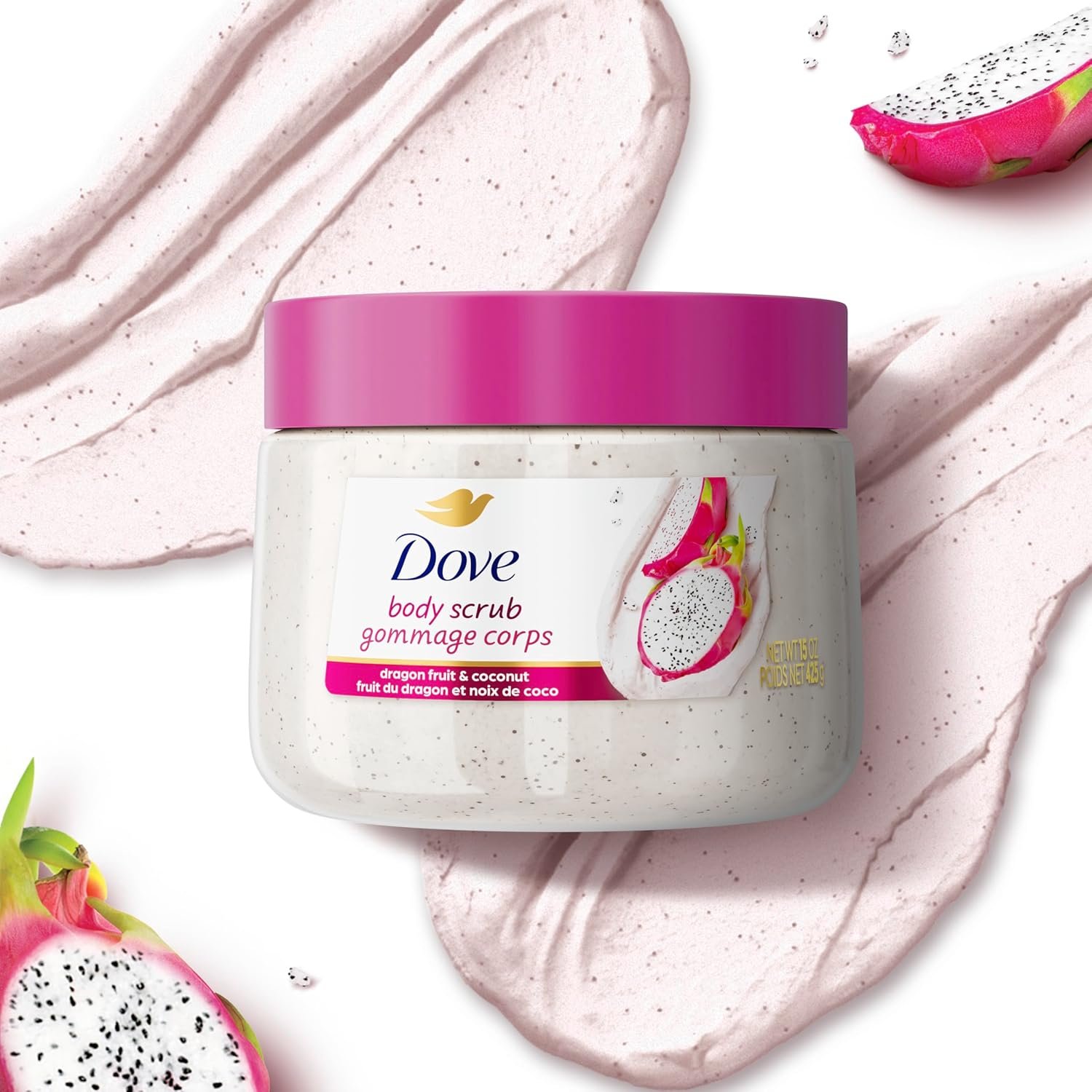 Dove Body Scrub Dragon Fruit & Coconut Cream Body Scrub Exfoliates and Deeply Nourishes for Smooth, Radiant Skin 15 oz