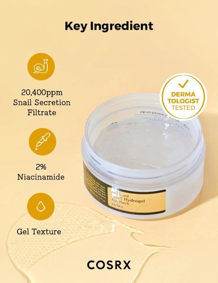COSRX Advanced Snail Hydrogel Eye Patch قطع ترطيب للهالات 60 قطعه