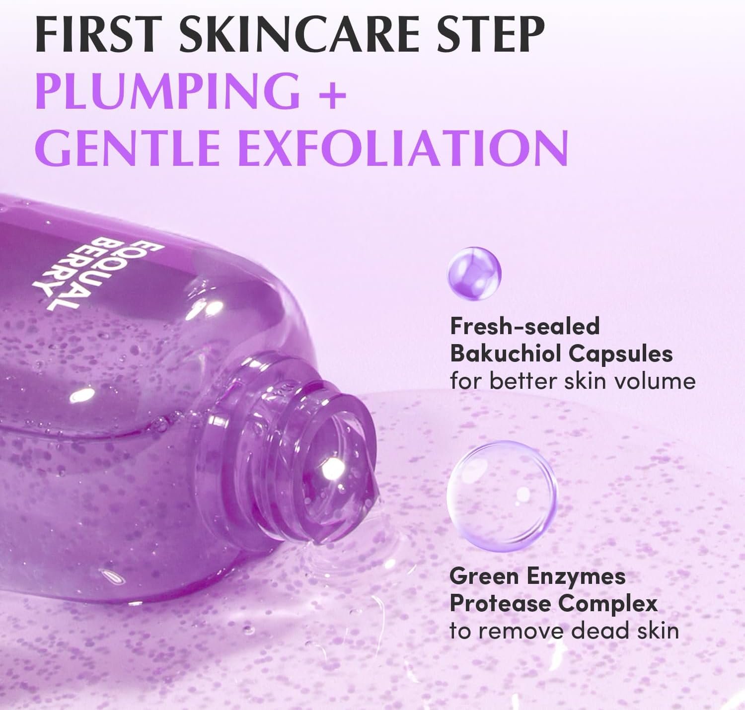 EQQUALBERRY Bakuchiol Plumping Capsule Toner – Natural Retinol Alternative Face Toner with Hyaluronic Acid – Anti-Aging, Soothing, Hydrating Korean Skincare for Sensitive Skin (150ml / 5.1 fl oz)