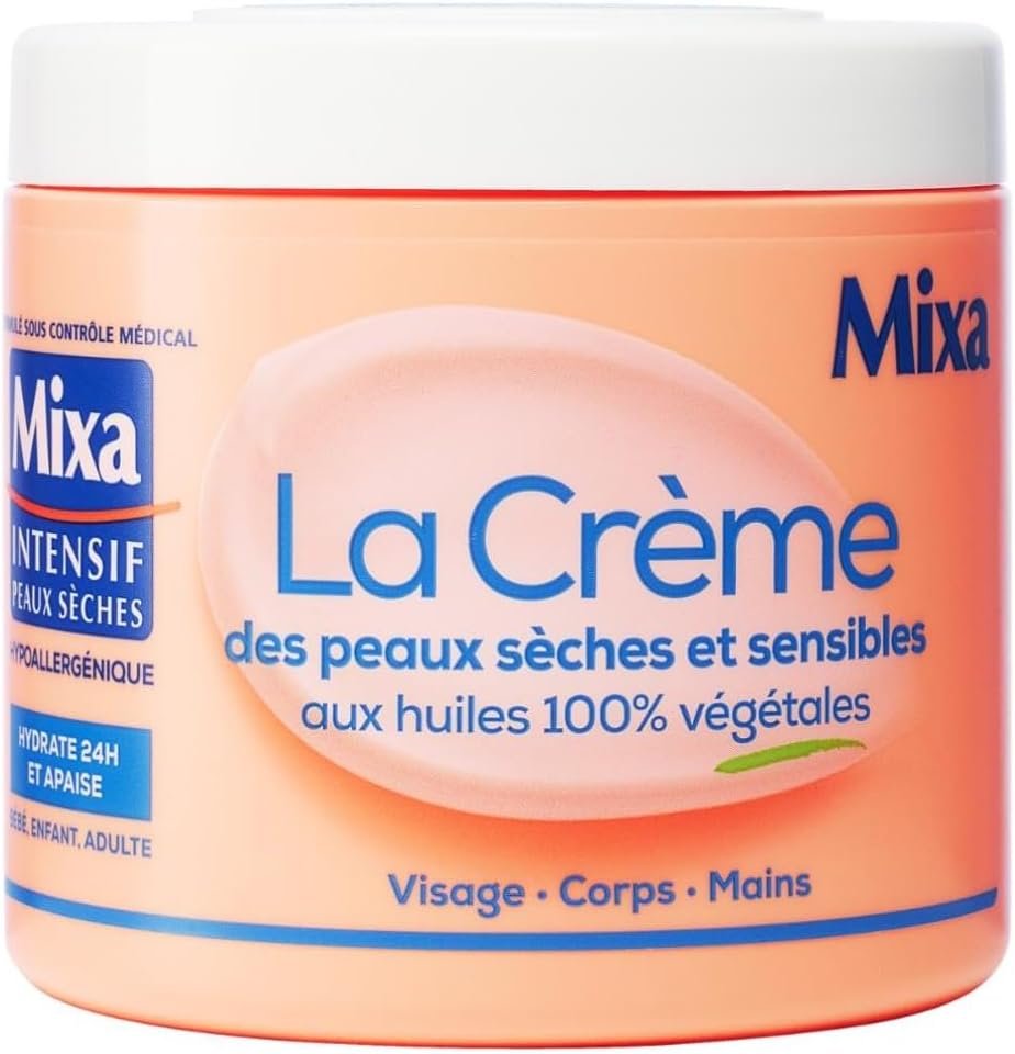 Mixa Intensif Peaux Sèches – La Crème des Peaux Sèches et Sensibles – Multi Usage Visage, Corps, Mains, Pieds – Nourrit 24h et Apaise – Pénétration Rapide – Hypoallergénique – Pot 400 ml