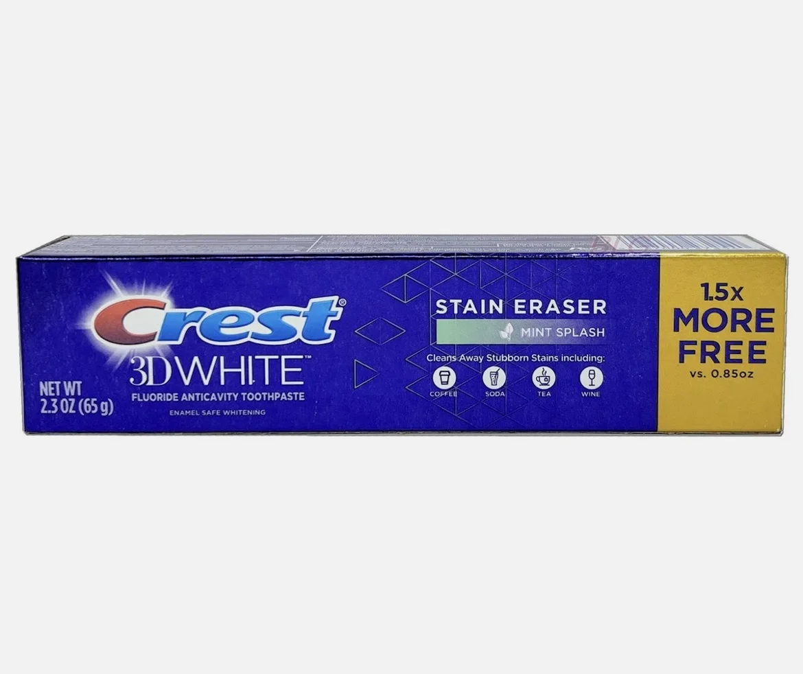 CREST 3D White Fluoride Anticavity Mint Whitening Toothpaste Pasta Dental 2.3oz  65g