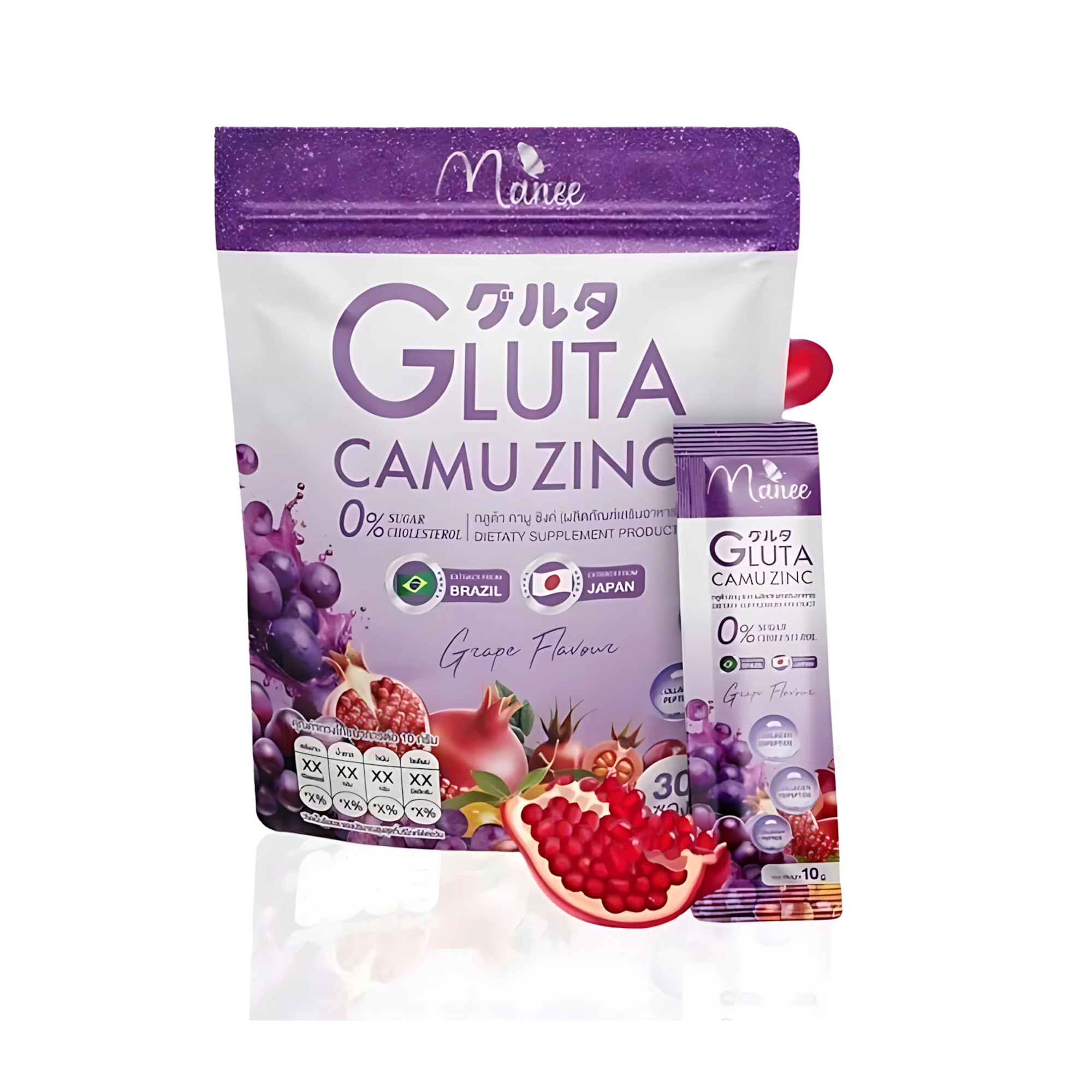 Manee Gluta Camu Zinc – Grape Flavour (30 Sachets × 10g each)