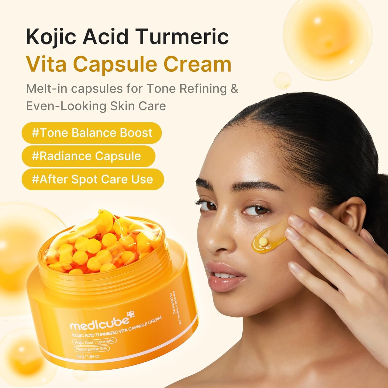 medicube Capsule Cream with Kojic Acid & Turmeric for Uneven Skin Tone | Tone Renewal & Radiance Care for troubled skin | Turmeric, Kojic, Vitamin C | Korean Skincare, 1.86 oz