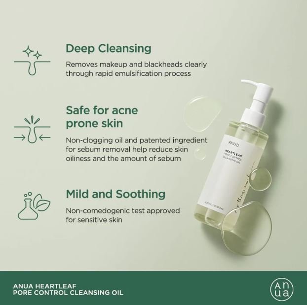 Anua Heartleaf Pore Control Cleansing Oil غسول الهارتليف الزيتي للتحكم في المسام