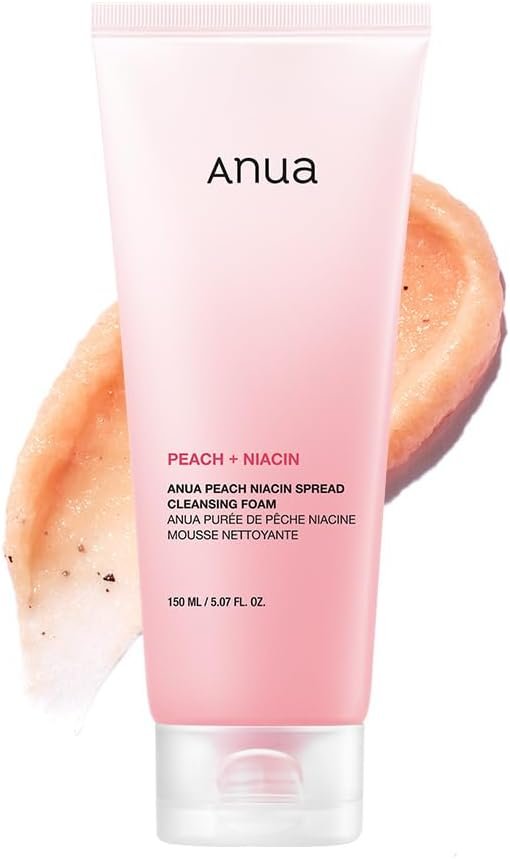 ANUA Peach Niacin Cleansing Foam 150ml for Exfoliation, Pores, Glowing Skin, Moisture, Hydration, Watery Skin, Dry Skin, Combination Skin Peach Niacin Cleansing Foam Facial Cleanser Skincare