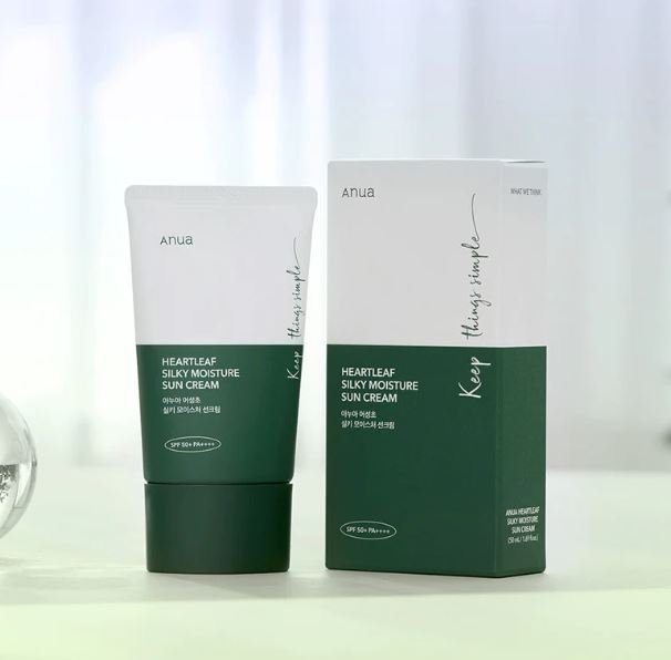 Anua Heartleaf silky moisture sunscreen واقي شمس مرطب بخلاصة الهارتليف