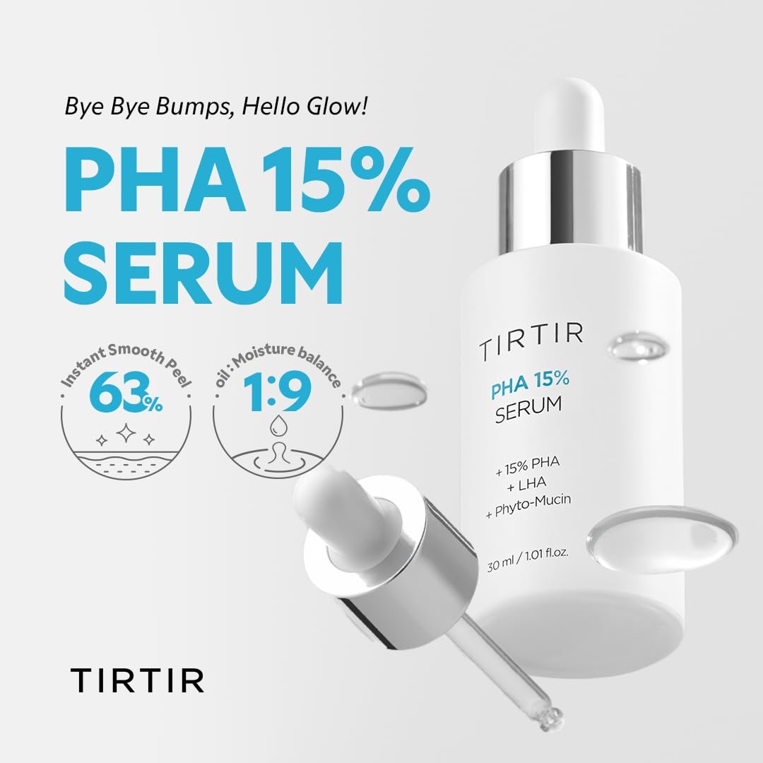 TIRTIR PHA 15% Exfoliating Serum – Hydrating Water Peeling for Smooth, Radiant Skin – Gentle PHA & LHA Formula for Sensitive Skin