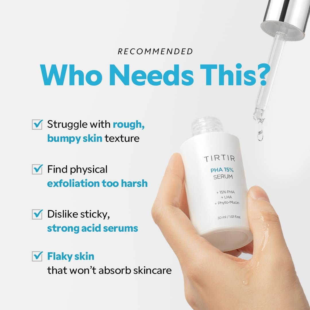TIRTIR PHA 15% Exfoliating Serum – Hydrating Water Peeling for Smooth, Radiant Skin – Gentle PHA & LHA Formula for Sensitive Skin