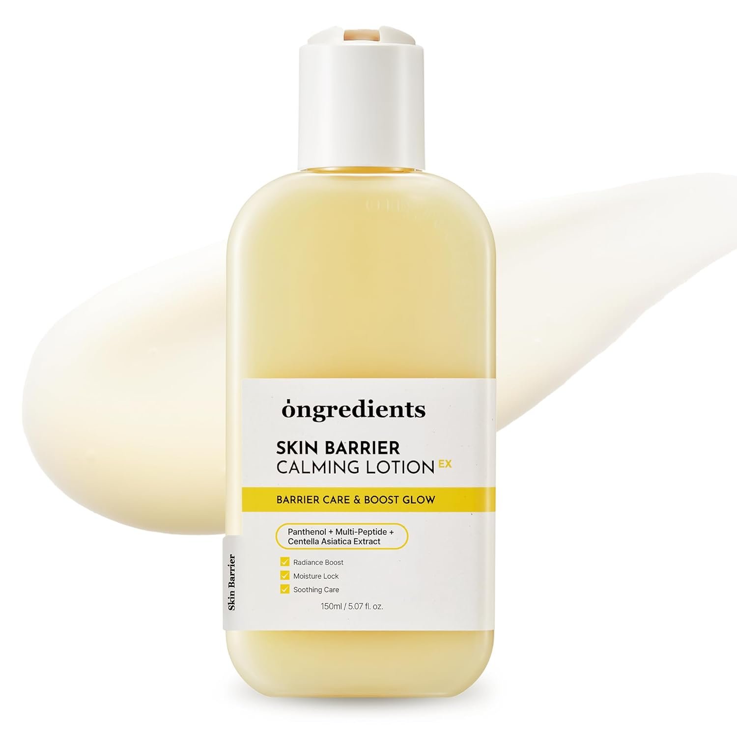 ONGREDIENTS Skin Barrier Calming Lotion EX, Hydrating Lotion for Smooth Makeup Prep & Glowy Skin, Under Makeup Facial Lotion, GHK-Cu Peptide, Collagen, Korean Skincare, 5.07 fl. oz. / 150ml