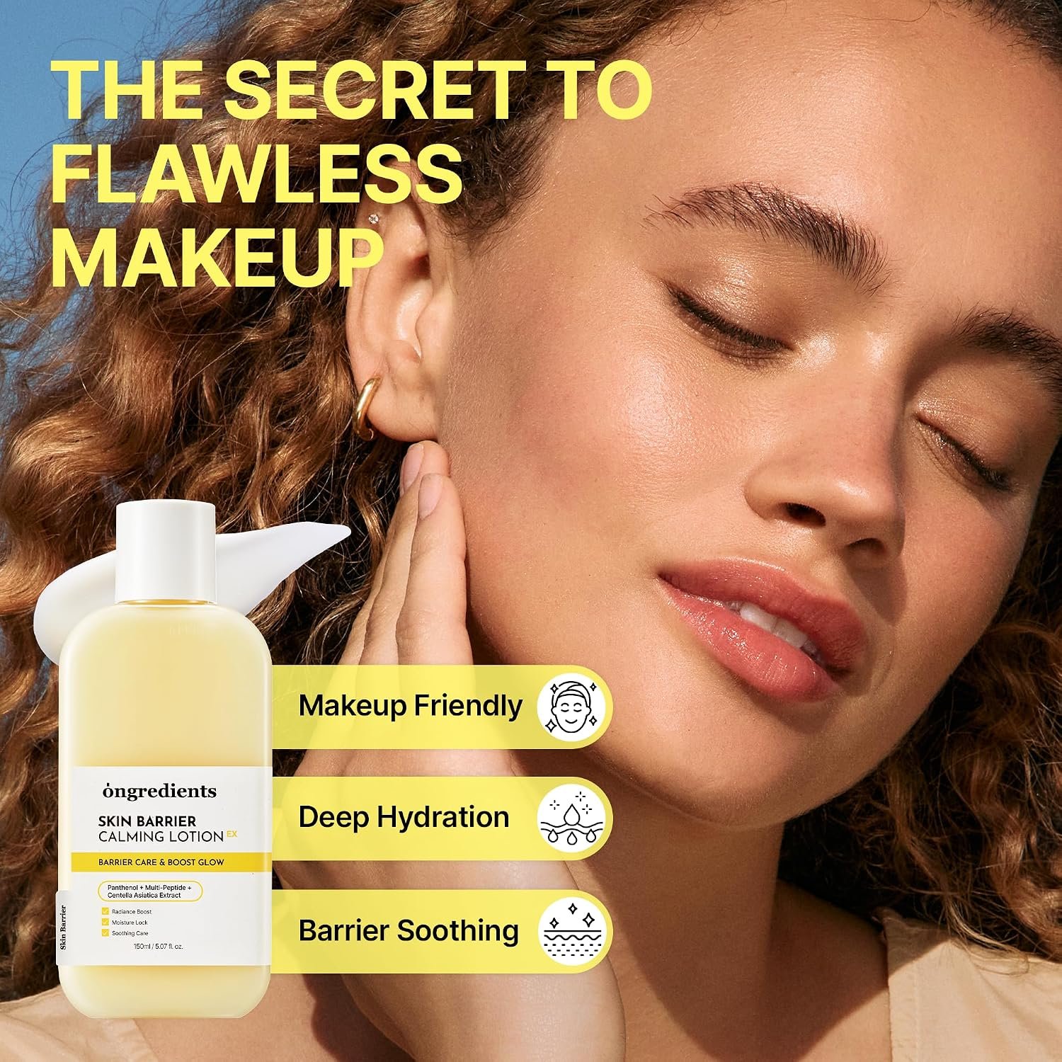 ONGREDIENTS Skin Barrier Calming Lotion EX, Hydrating Lotion for Smooth Makeup Prep & Glowy Skin, Under Makeup Facial Lotion, GHK-Cu Peptide, Collagen, Korean Skincare, 5.07 fl. oz. / 150ml