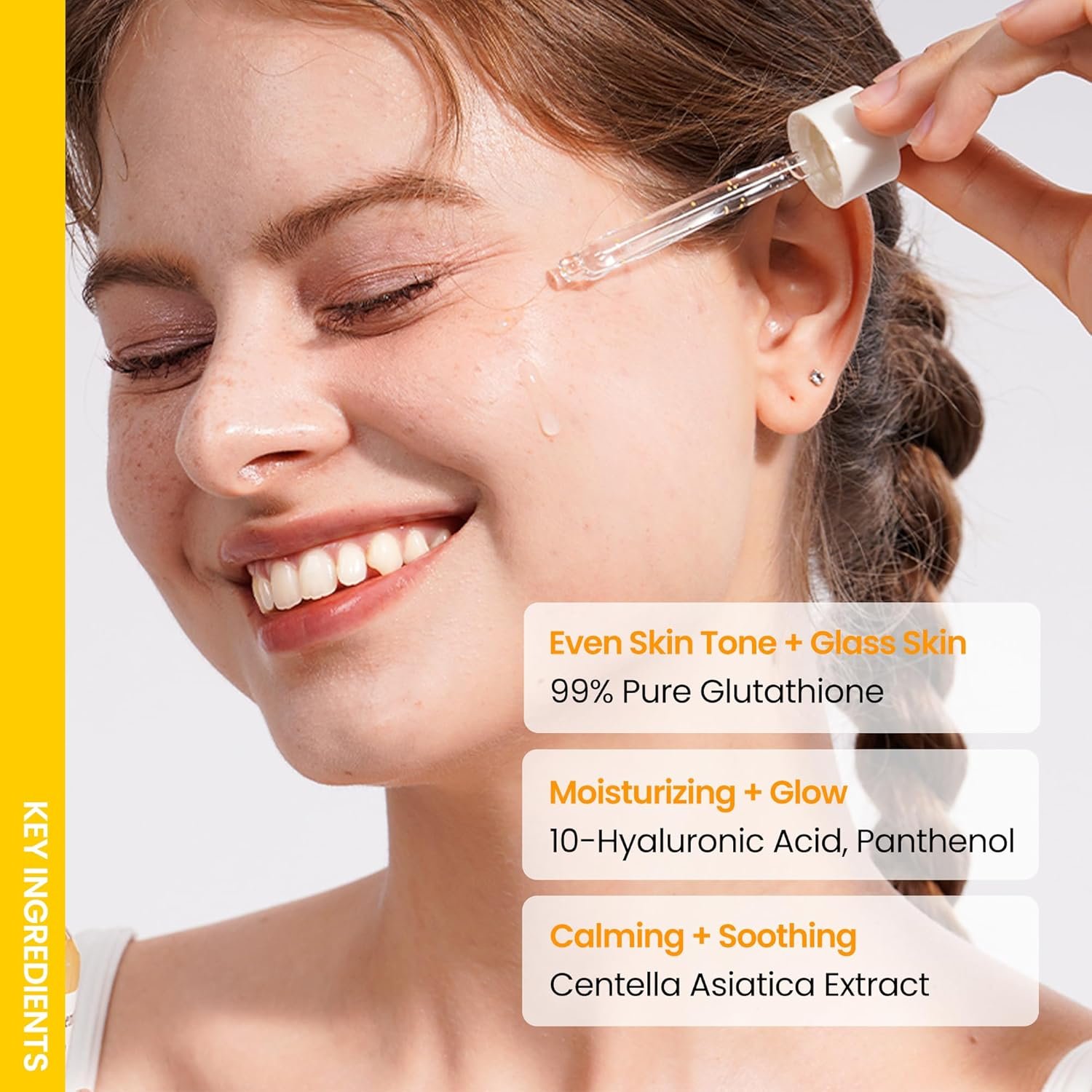 ONGREDIENTS Skin Barrier Glow Serum, 99% Pure Glutathione, Panthenol, Hyaluronic Acid, Glass Skin, Dark Spot, Uneven Skin Tone, Soothing, Dry and Sensitive Skin, Korean Skin Care, 1.69 fl. oz. / 50ml