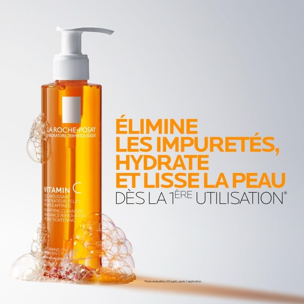 La Roche-Posay – Vitamine C – Gel Nettoyant Visage – pour tous Types de Peaux, Même Sensibles et Grasses – Vitamine C et BHA – Mousse Nettoyante Visage Rénovateur Eclat 200ml