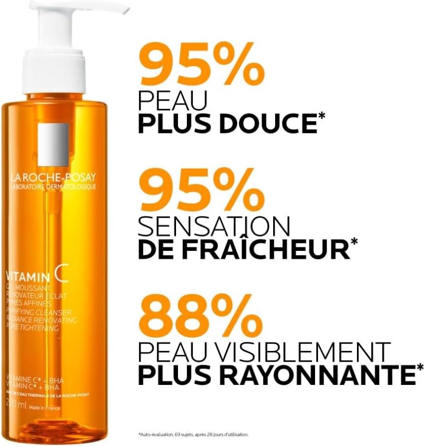 La Roche-Posay – Vitamine C – Gel Nettoyant Visage – pour tous Types de Peaux, Même Sensibles et Grasses – Vitamine C et BHA – Mousse Nettoyante Visage Rénovateur Eclat 200ml