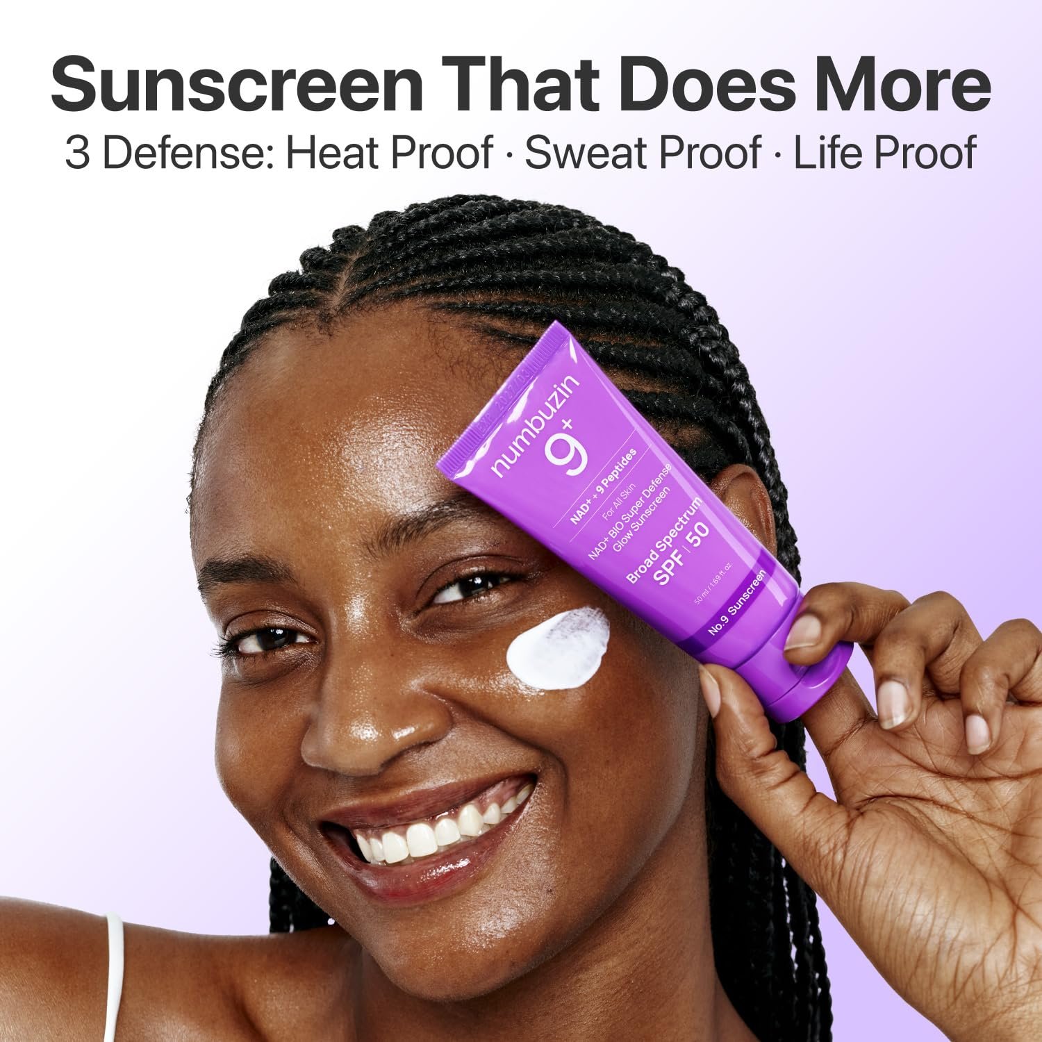 numbuzin No.9 Sunscreen | Super Defense Glow Sunscreen | Broad Spectrum SPF 50 | For All Skin Types & Skin Tones | Glowing, Dewy Finish, Water-Resistant | No White Cast, Korean Skincare | 1.69 fl. oz.