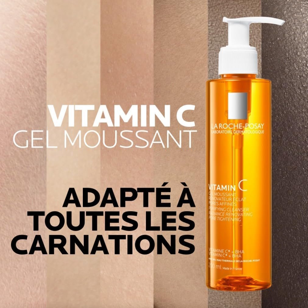 La Roche-Posay – Vitamine C – Gel Nettoyant Visage – pour tous Types de Peaux, Même Sensibles et Grasses – Vitamine C et BHA – Mousse Nettoyante Visage Rénovateur Eclat 200ml