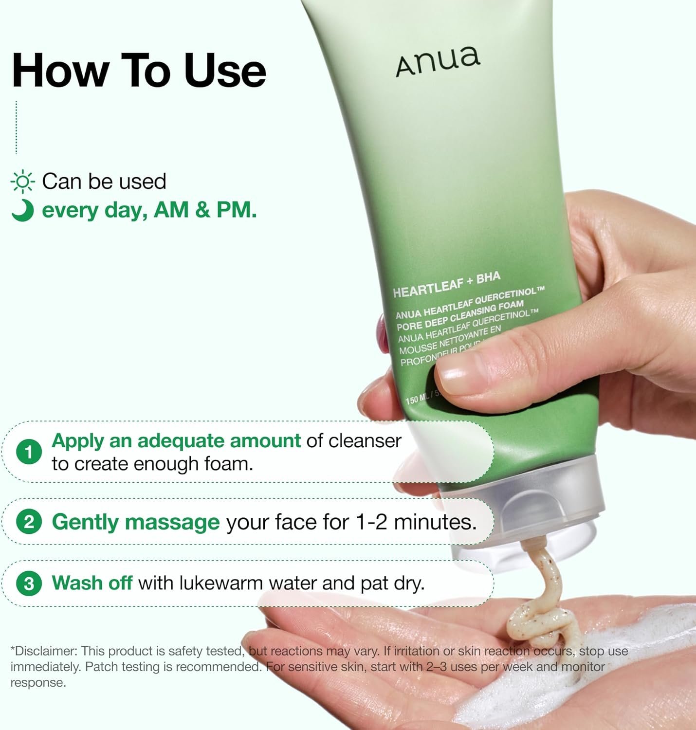 Anua, Heartleaf +BHA Quercetinol Pore Deep Cleansing Foam 150 ml رغوة التنظيف العميق للمسام كيرسيتينول من أنوا هارتليف 150 مل
