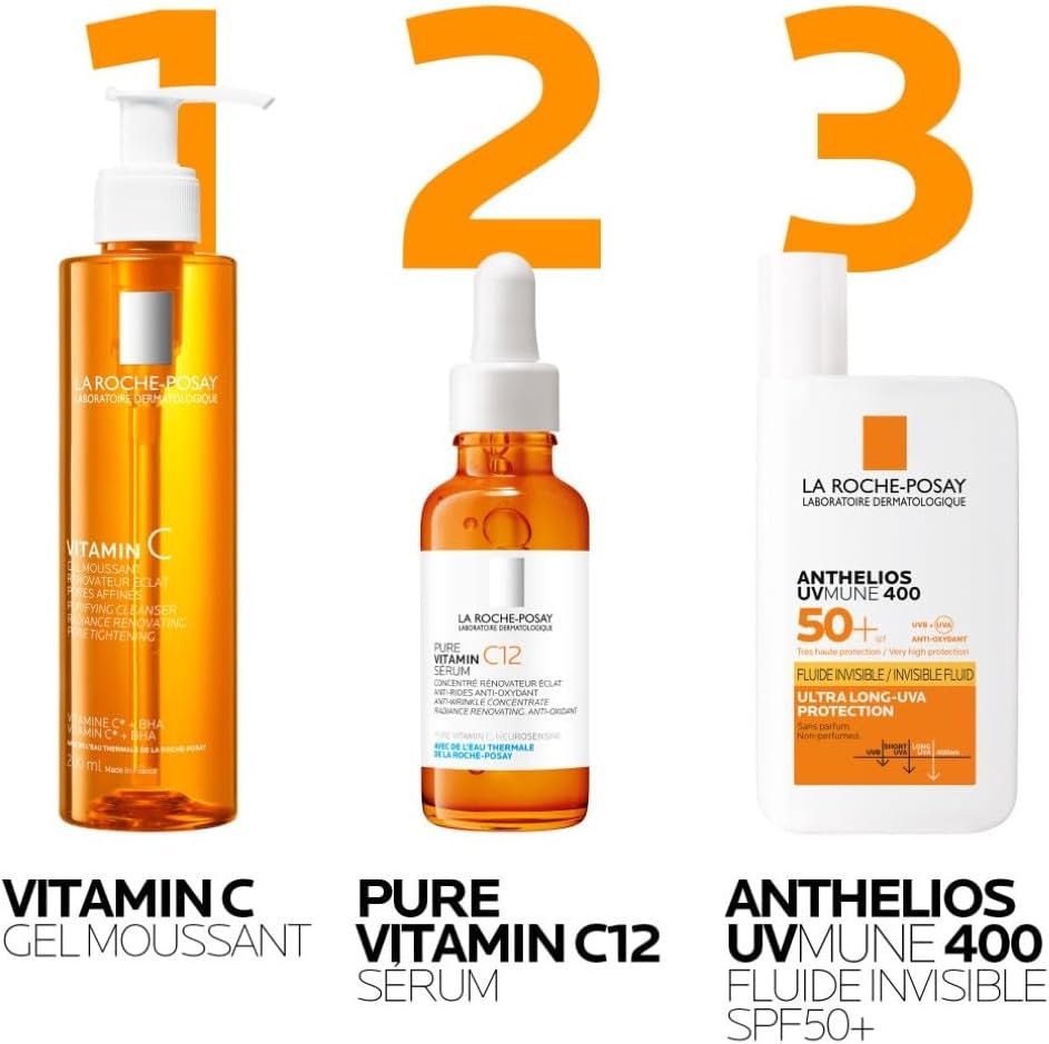 La Roche-Posay – Vitamine C – Gel Nettoyant Visage – pour tous Types de Peaux, Même Sensibles et Grasses – Vitamine C et BHA – Mousse Nettoyante Visage Rénovateur Eclat 200ml