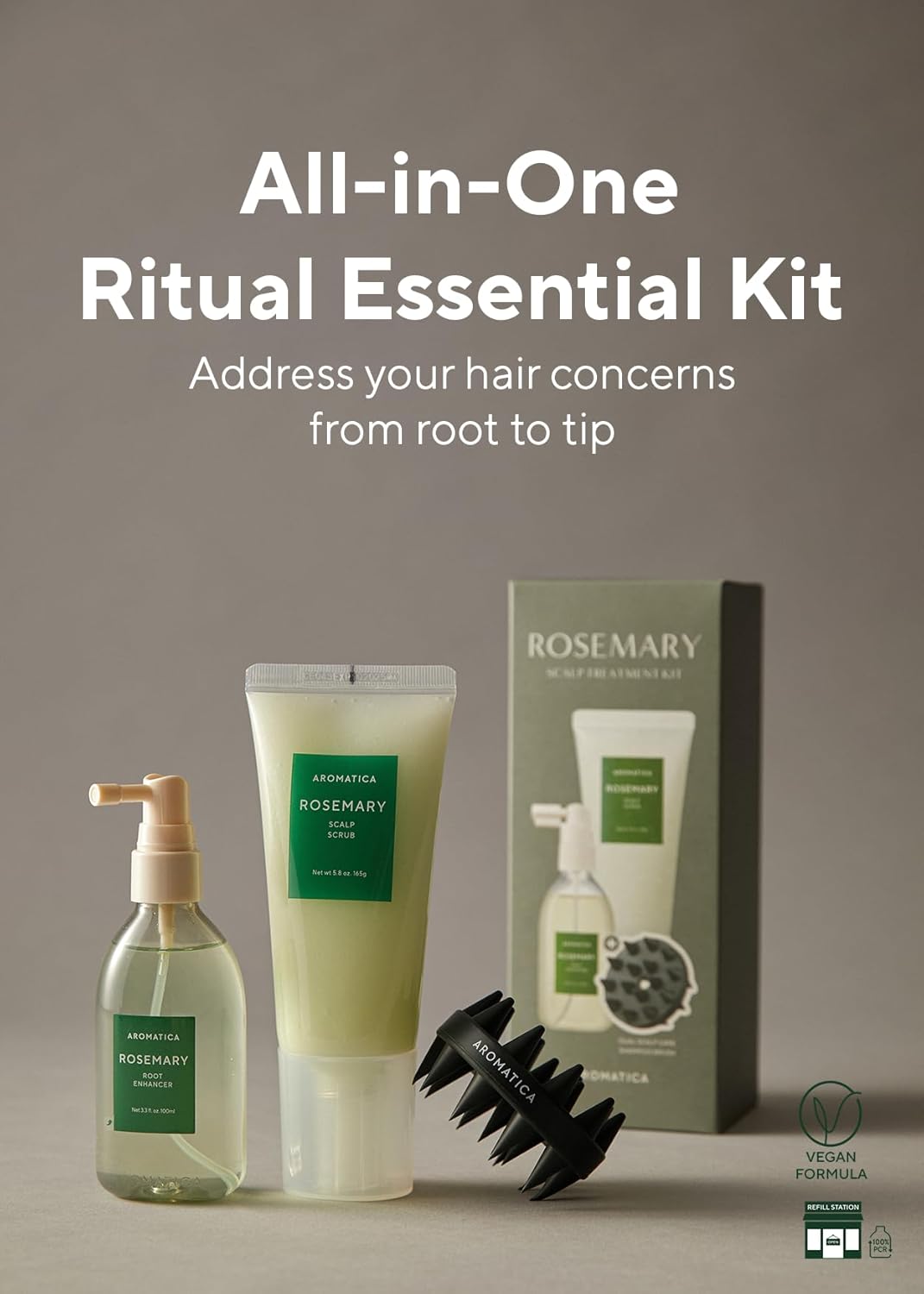 AROMATICA Rosemary Scalp Care Gift Set – Hydrating Scalp Treatment with Rosemary Enhancer and Scrub, Scalp massager with Dual Brush – Free from Sulfate, Silicone, and Paraben.